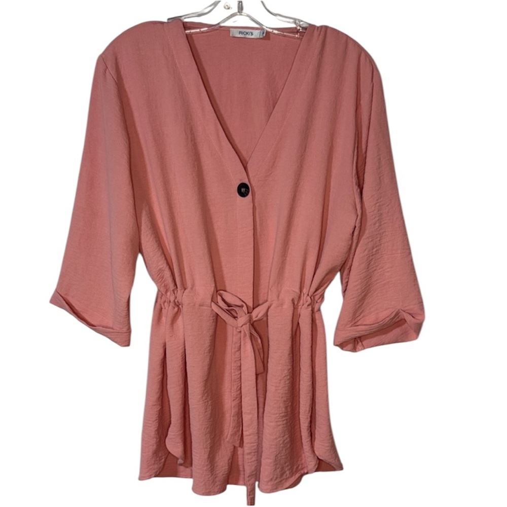 Coral Button-Up Tie front Blouse Cover Up